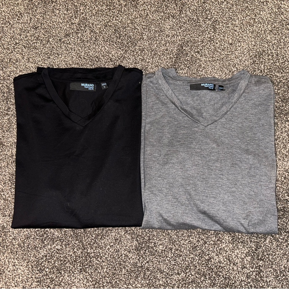 Murano Liquid Luxury Slim Fit Black and Gray V-Neck T-Shirts 100% Cotton